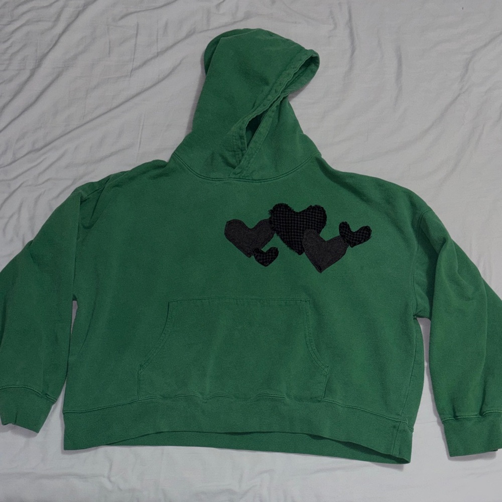 Green Hoodie with Black Heart Design
